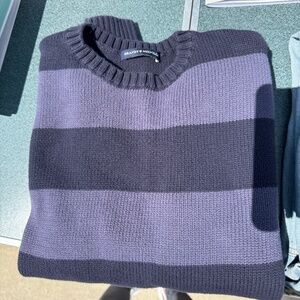Brandy Melville Brianna Cotton Thick Stripe Sweater Midnight Blue and Faded Blue